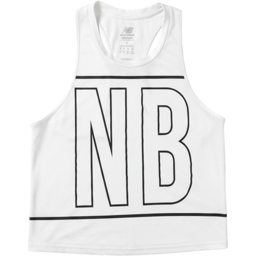 New Balance Womens White Black Logo Racerback Mesh Back Cropped Tank Top S